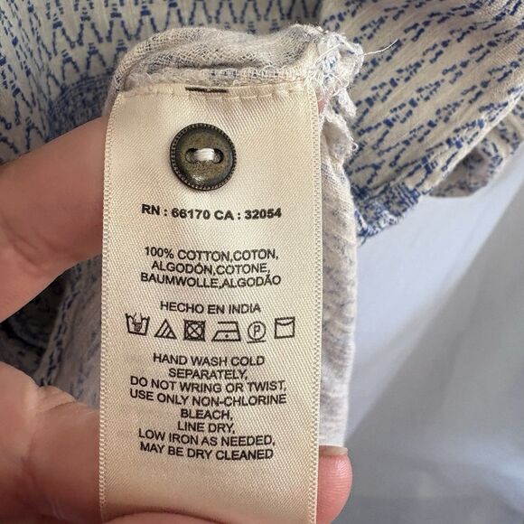 Maeve Anthropologie Lena Yarn Dye Off White Blue Oversized Boho Top Sz Small - Picture 6 of 9